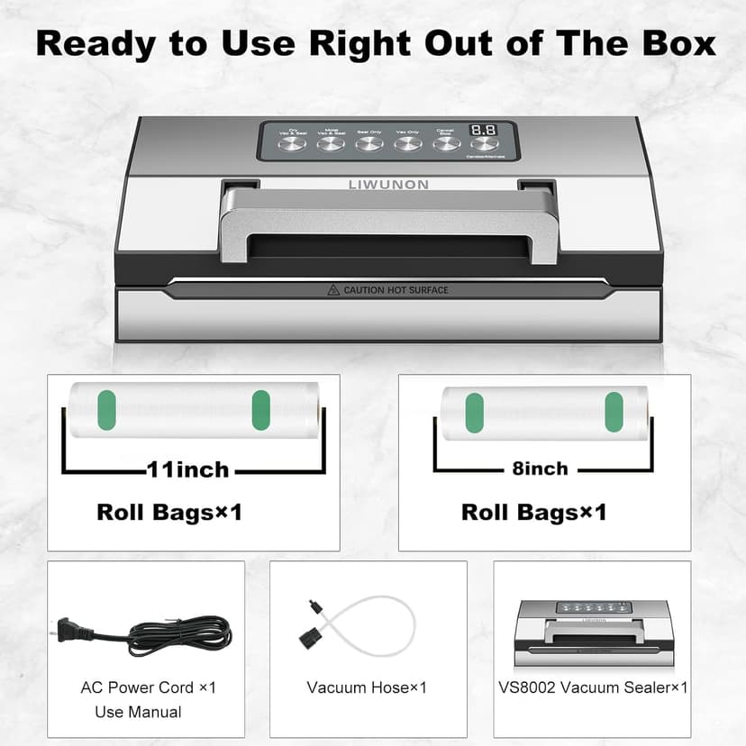 2025 Upgraded Precision Fast-Vacuum Sealer, LIWUNON Commercial Full Automatic Food Vacuum Sealer Machine, Double Heat Seal, Built-in Cutter&Bag Storage, Powerful Food Vacuum Saver, 2 Bag Rolls&hose