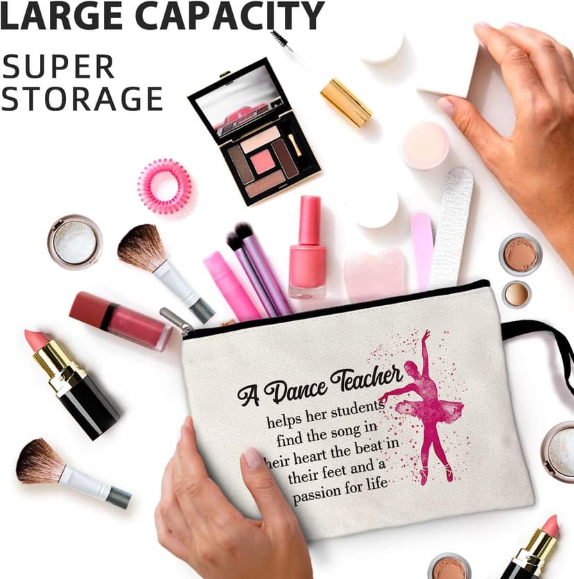 Dance Teacher Funny Cosmetic Bag, Canvas Toiletry Storage Pouch Travel Zipper Makeup Bag, Appreciation Gifts for Dance Teacher Dance Instructors Dance lover, Retirement Graduation Appreciation Gifts