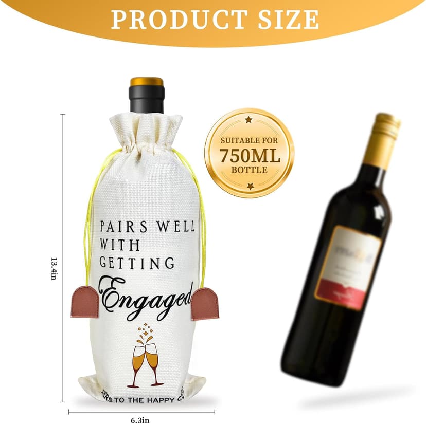 Engagement Gifts for Couples Newly Engaged, Her, Women, Him, Best Friends, Happy Engagement Wine Gift Bags for 750 ml Bottles, Party Decorations