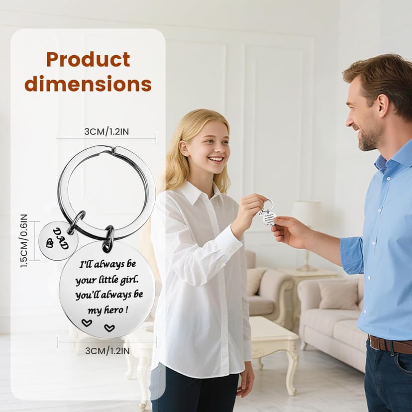 Father’s Day Gift - Dad Gifts from Daughter for Birthday Christmas Valentine’s Day, I'll Always Be Your Little Girl, You Will Always Be My Hero Daddy Keychain, Father Daughter Keyring