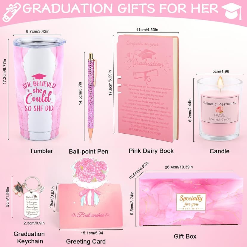 Graduation Gifts for Her 2025, She Believed She Could So She Did Tumbler, Congratulations Gifts for Women Girls Grad Keychain Notebook Pen, College High School Graduation Gift for Sister Friends