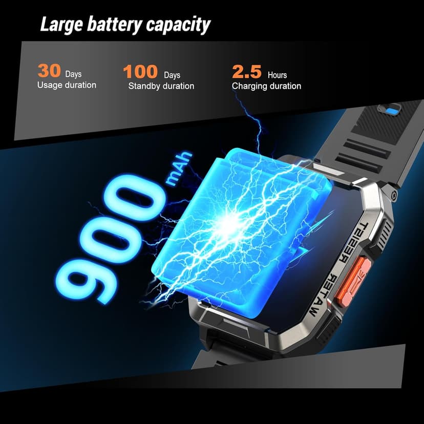 Military Smart Watch for Men (Answer/Make Calls), 2.01'' Smart Watch for Android and iPhone, Fitness Tracker with Flashlight/Compass/100 Days Battery/Heart Rate/Sleep/100+ Sport Modes(2 Straps)