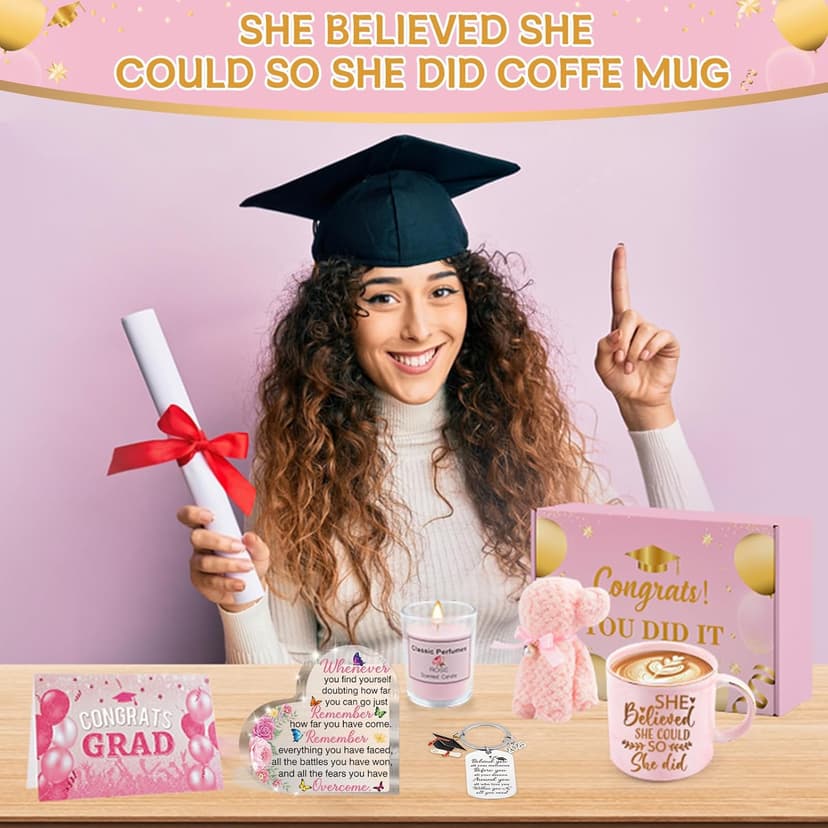 Graduation Gifts for Her, Congratulations Christmas Gifts Basket for Women Girls, She Believed She Could So She Did Coffee Mug Grad Keychain Bear Towel Acrylic Plaque High School College Graduates