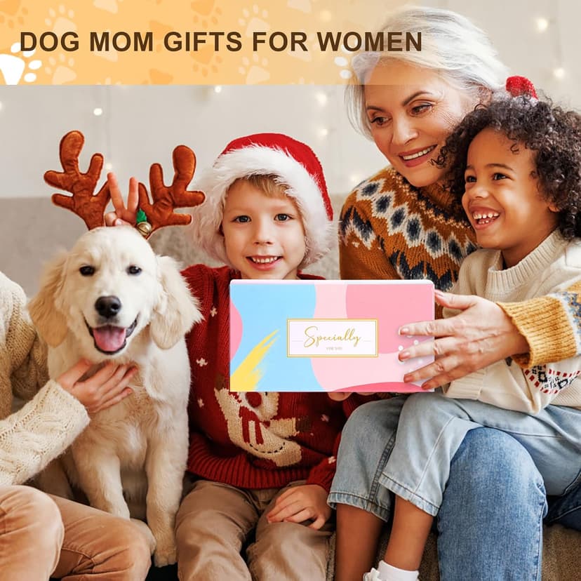 Dog Mom Dog Lover Gifts for Women, 20oz Wine Tumbler Set with Makeup Bag & Natural Stone Paw Bracelets & Socks for Women - Perfect for Birthdays, Mothers Day & Christmas