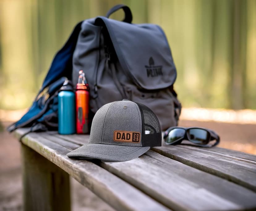 Dad Est 2025 2026 Hat for Men New Dad Gifts Customization Leather Patch Trucker Hat