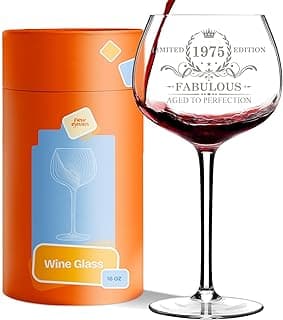 NewEleven 50th Birthday Gifts For Her, Women - Vintage 1975 50th Birthday Decorations For Women - 50 Year Old Present Ideas For Wife, Mom, Grandma, Aunt, Friends, Female - 16 Oz Wine Glass