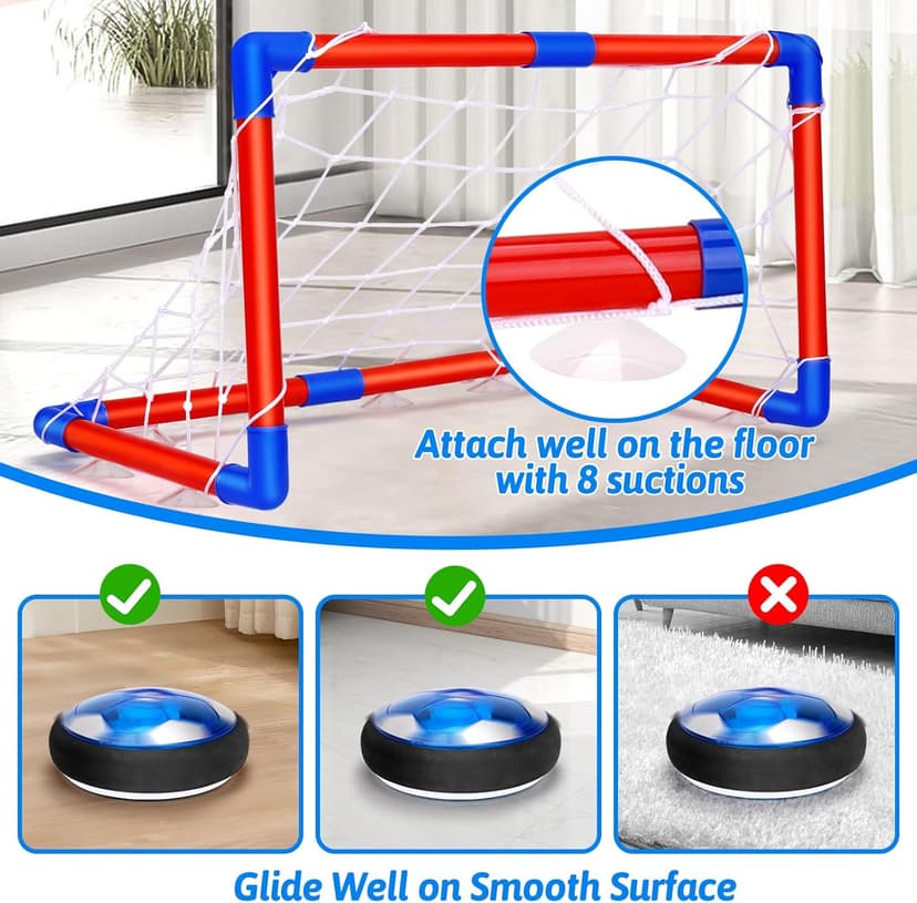 3 in 1 Hover Soccer Ball Toddler Hockey Set with LED Lights Indoor Toys for Kids Soccer Gift for Boys 6-8 8-12 Kids Sports Soccer Games 3 4 5 6 7 8 Year Old Boy Age 4-8 Birthday Gift