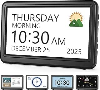 Clock with Day and Date for Elderly, 7" Large Display Digital Calendar Day Clock with 20 Custom Alarms and Medicine Reminders, 12 Display Modes, Dimmable Dementia Alzheimers Clocks for Seniors