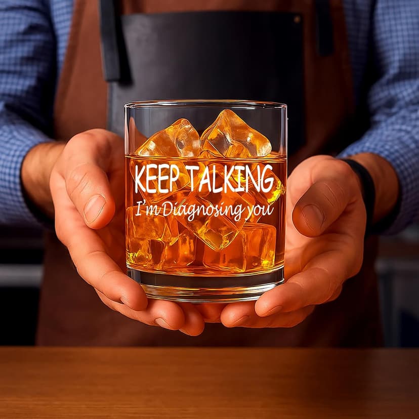 Keep Talking I'm Diagnosing You Whiskey Glass, Funny Christmas Birthday White Elephant Gifts for Psychiatrist Psychologist Counselor Therapist Doctor 10 OZ Old Fashioned Glass with Gift Box
