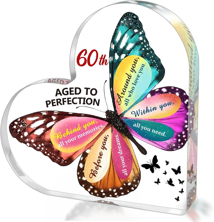 60th Birthday Gifts for Women Men, Acrylic Heart Cake Topper Birthday Decorations Presents, 60 Year Old Bday Gifts for Mom, Aunt, Grandma, Sister, Best Friends, Wife, Her