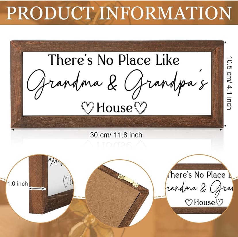Yousoontic Grandparents Gift from Grandkids There's No Place Like Grandma & Grandpa's House Wooden Sign Farmhouse Home Decor for Father's Day Birthday Xmas Thanksgiving Gift (Dark Brown,11.8 Inch)