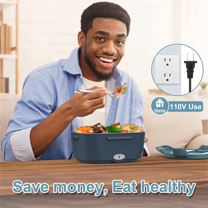 Electric Lunch Box Food Heater, 60-80W Heated Lunch Box for Adults, 12V 24V 110V Portable Food Warmer LunchBox for Car Truck Work with 304 Stainless Steel Container, Driver Trucker Gifts for Dad