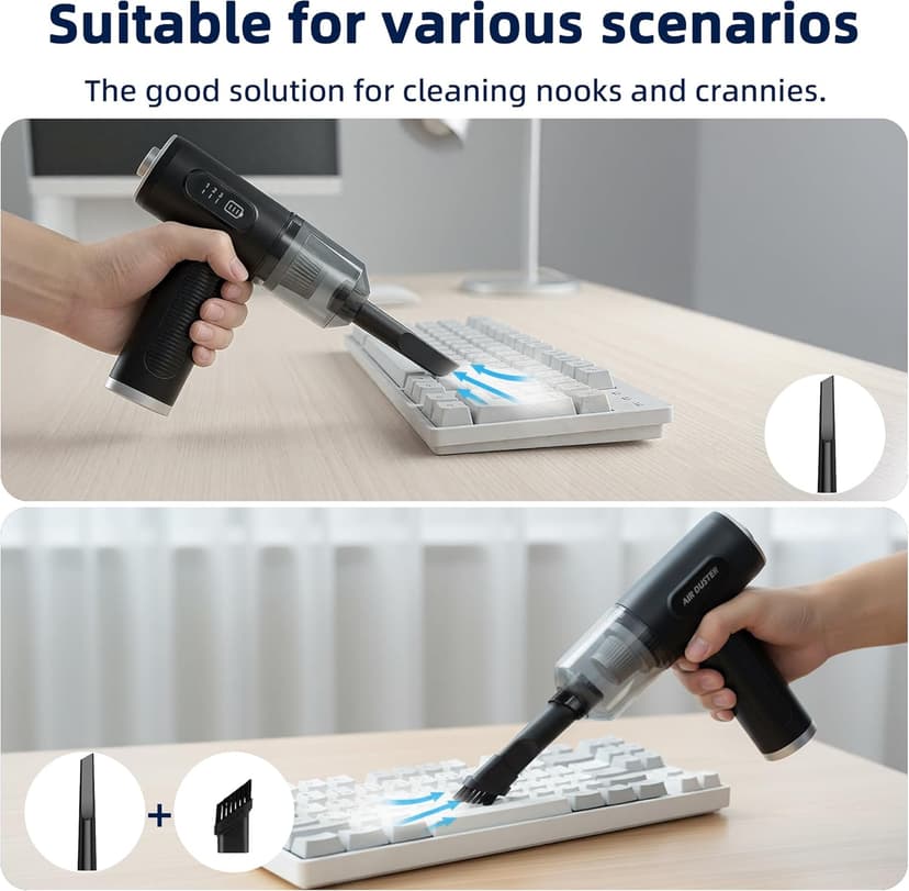 Compressed Air Duster & Vacuum Cleaner-3 Gear Adjustable 100000RPM Handheld Car Vacuum/Air Blower,Electric Air Duster with LED Light for Keyboard Electric Devices Cleaning.Replaces Compressed Air Cans