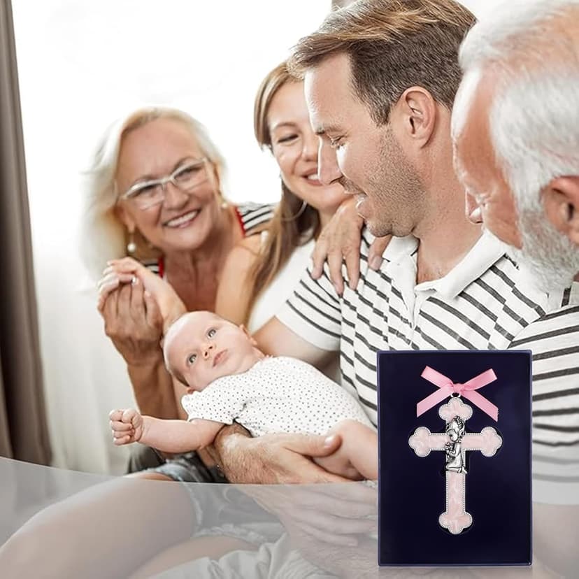 KOMI Pink Enamel Baby Wall Cross Christening Gifts Praying Girl Cross Christening and Dedication Baptismal Gifts from Godparents