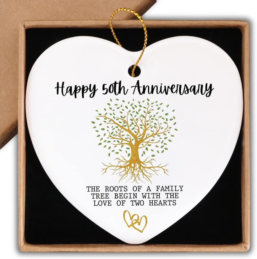 50th Anniversary Marriage Gifts for Couple Happy 50th Anniversary Ornament Keepsake Sign Heart Plaque Anniversary Romantic Couple Wedding Engagement Gifts for Her Him Wife Husband