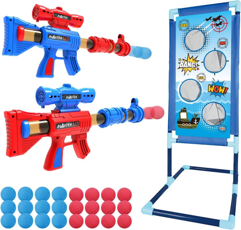 YEEBAY Shooting Game Toy for Age 6, 7, 8,9,10+ Years Old Kids, Boys - 2pk Air Guns & Shooting Target & 24 Foam Balls - Ideal Gift - Compatible with Toy Guns