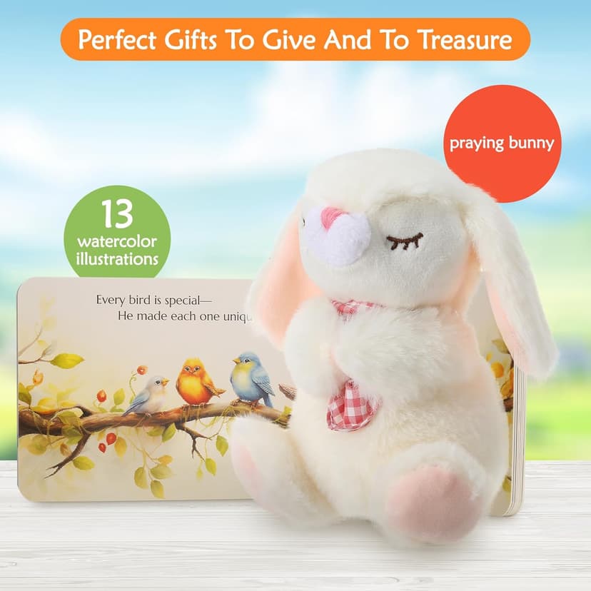 Baptism Gifts for Girls and Newborn Baby, Christening Gifts Set, 7" Praying Bunny Plush Toy and Bedtime Blessing Book in Keepsake Gift Box, Ideal Easter Gifts for Kids