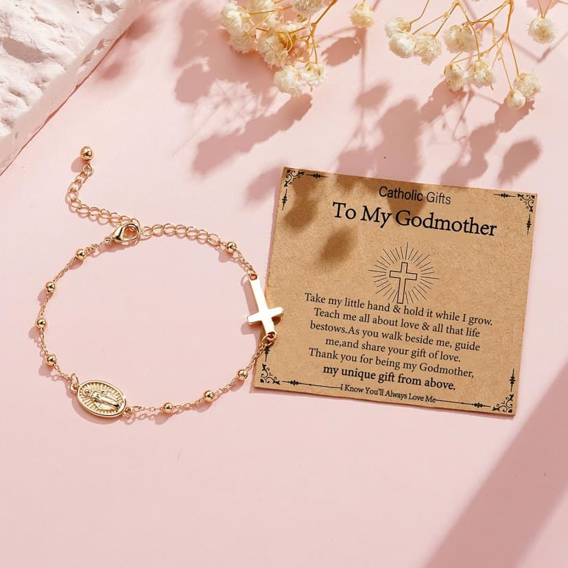 Catholic Virgin Mary Cross Bracelet Gifts for Girls Teens Women, Rosary Beads Charm Link Chain Bracelet Christmas Christian Religious Jewelry Gifts