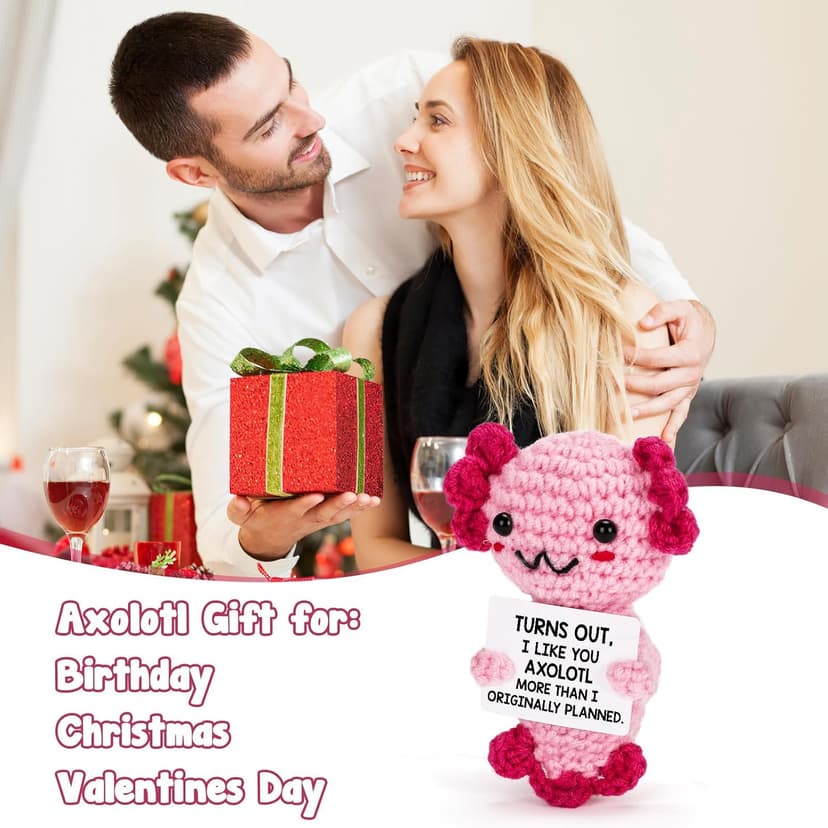 Gifts for New Relationship, Crushes, Valentines, Anniversaries for Him or Her - Mini Crochet Axolotl - Turns Out I Like You More Than Planned, Will You Be My Girlfriend Boyfriend Gf Bf