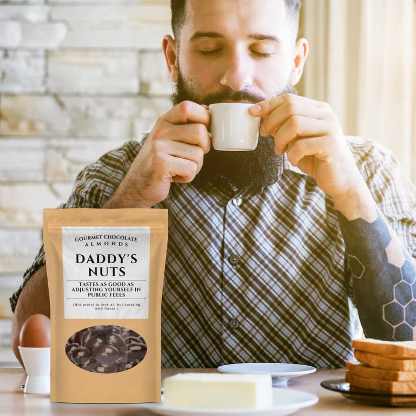 Daddy’s Nuts Gourmet Chocolate Almonds - Dark Cocoa Chocolate Nuts Kepperton - Funny Candy Gifts for Men Fathers Day, Birthdays, Christmas Stocking Fillers for Dads, Stepdad, Grandpa
