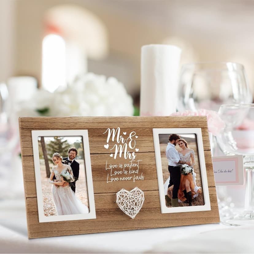 Personalized Wedding Gifts for Couples, Bridal Shower Gift for Bride, Mr & Mrs Photo Frame Holds 2pcs 4x6 Pictures, Unique Wedding Gifts for Newlyweds