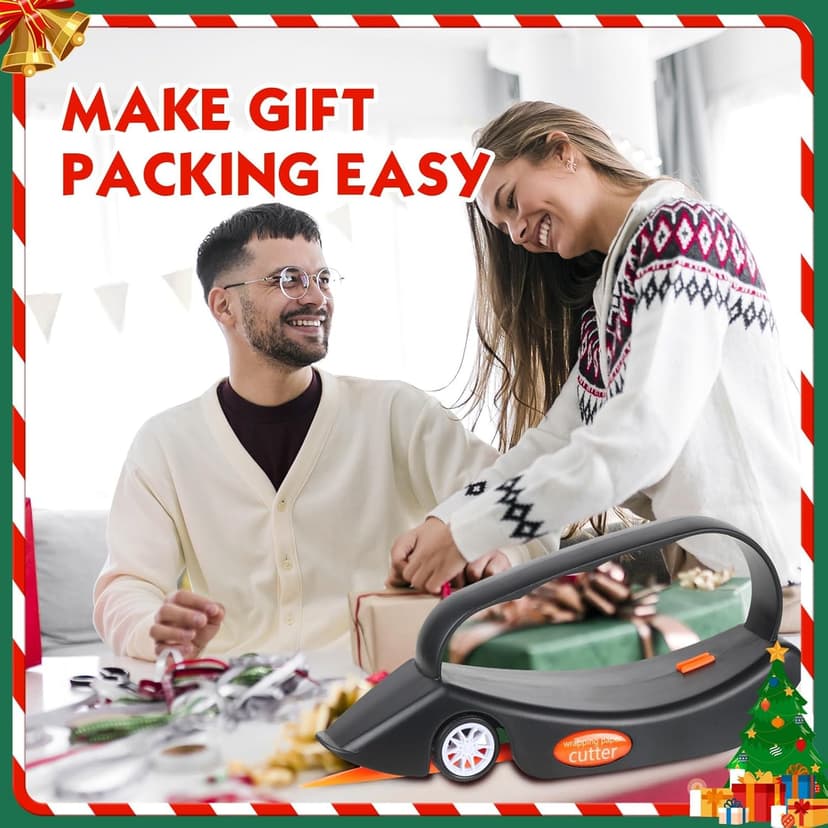 2PC Wrapping Paper Cutter Gift Wrap Cutter Christmas Wrapping Paper Cutter Slider Cutter Tool Paper Roller Cutters for Christmas Gift Wrapping Packing with 3 Replaceable Blades (2PC Black)