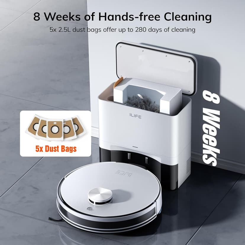 ILIFE A30 Pro Robot Vacuum and Mop, Self Emptying Station for 60 Days, 5000Pa Suction, LiDAR Navigation, No-Go Zones, 2.4G WiFi/App/Alexa/Remote Control, Roller Brush for Carpet, Hard Floors, 110V