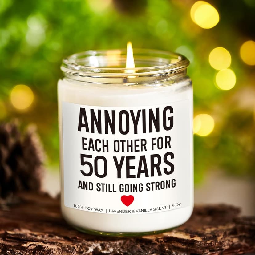 Funny 50 Years Candle, 50th Anniversary, Gifts for Couple, Parents - 50th Wedding Anniversary Decorations, 50 Year Golden Anniversary, Gifts for Husband, Wife, Friends - 9 oz