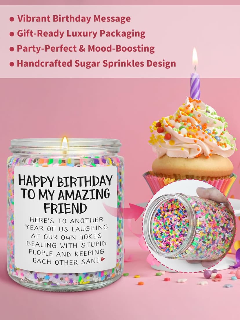 Best Friends Birthday Gifts for Women Friendship - Funny Sister Birthday Gifts for Friend Female BFF Bestie Gift for Women, Vanilla Cake Scented Bday Candles Happy Bday Decorations