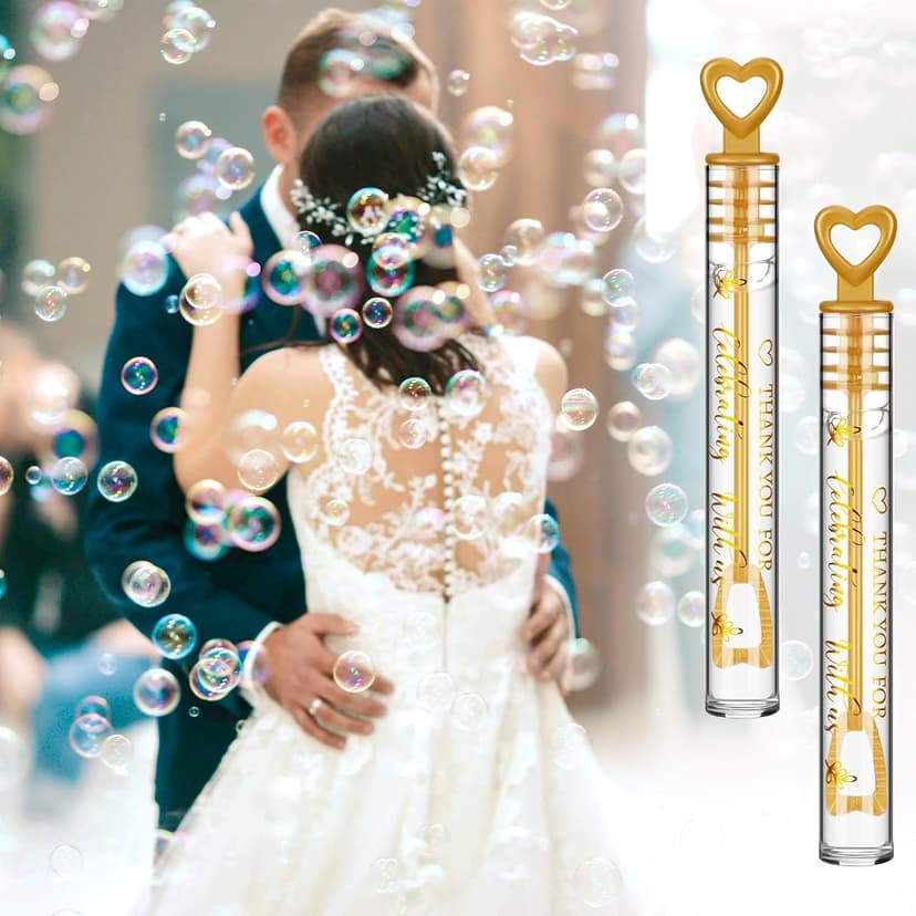 Shappy 100 Pcs Wedding Bubble Bulk Wedding Party Favors Bubble Wand for Guests Send Off with Stickers for Bridal Shower Anniversaries Celebration Goody Bag Stuffers Filler (Gold Heart)