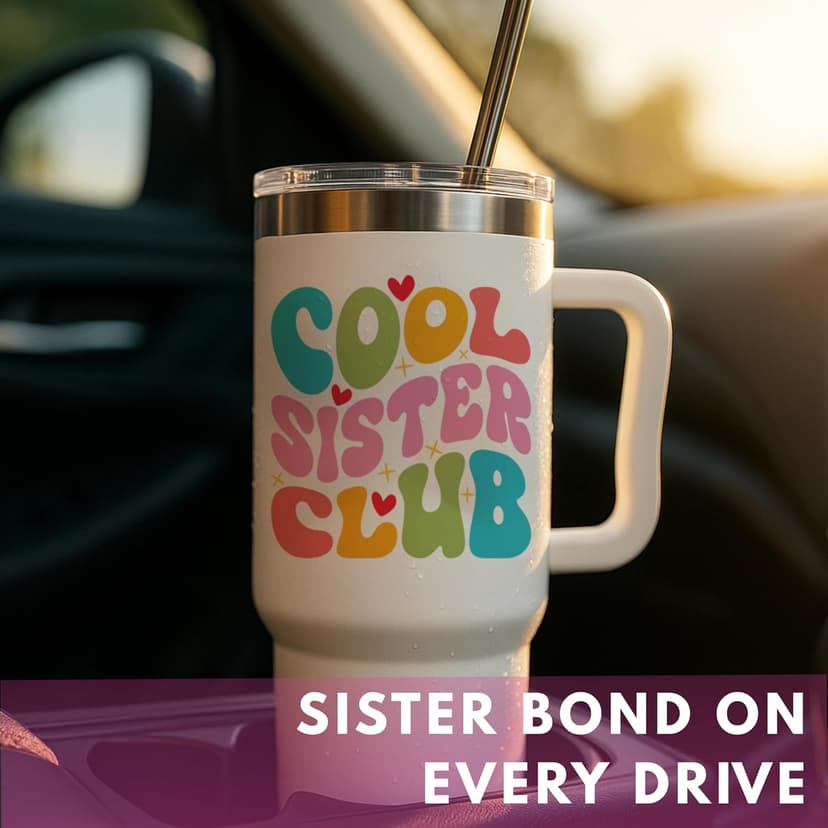 Cool Sister Club Tumbler 40Oz - Big Sis Gift Ideas, Funny Coffee Presents for Her, Cute Sibling Tumbler with Handle for Younger or Older Sisters, Birthday Gifts for Women and Teenage Sis