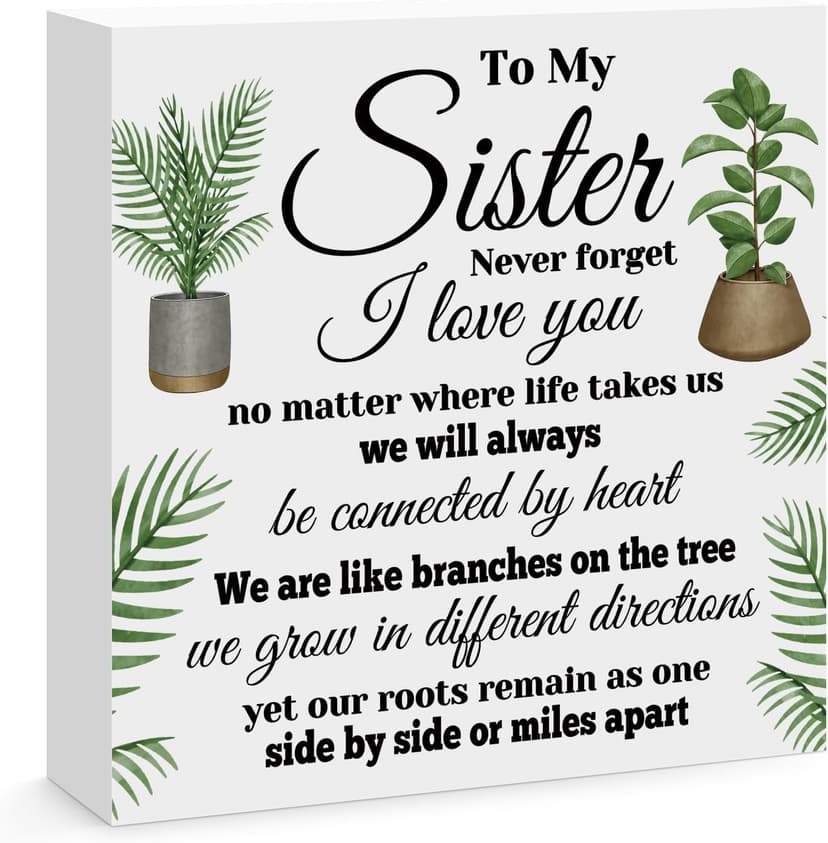 Sisters Gifts from Sister Birthday Gifts for Sister Engraved Wooden Block Sign Desk Table Decor Sign for Sister Christmas Thanksgiving Valentines Day Mothers Day Gift for Sister