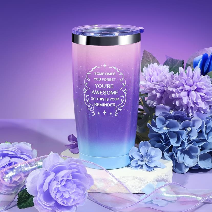 Birthday Gifts for Women, Thank You Gifts for Mom, Gifts for Wife, Girlfriend, Sister, Gift Set Idea for Her Christmas - Purple Gift Basket with 20 Oz Novelty Drinking Glasses