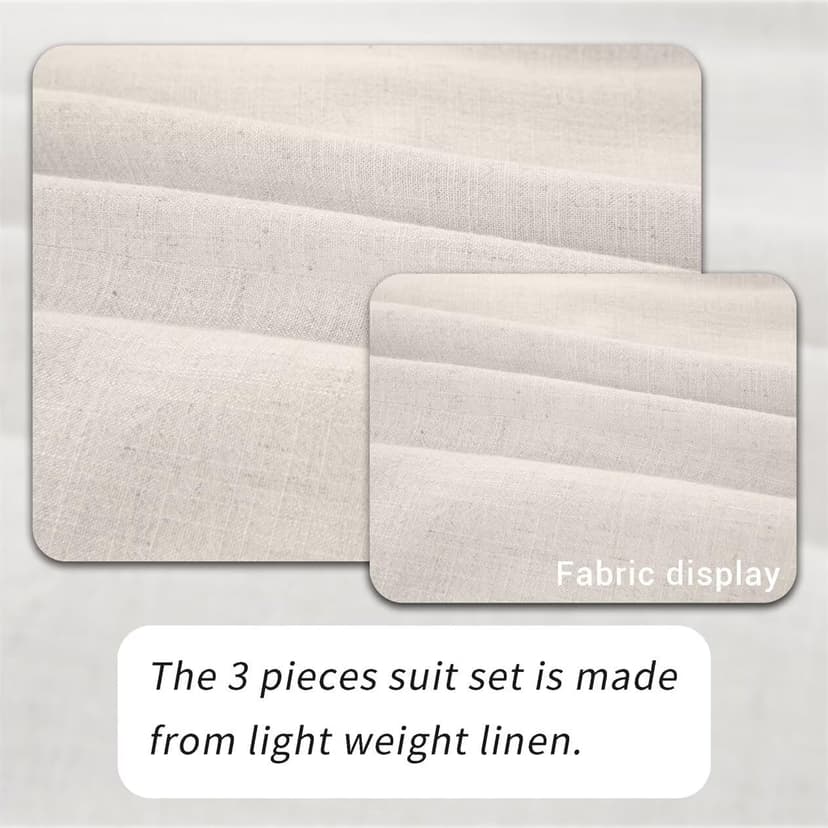 Retro Linen Mens Suit 3 Pieces Light Weight Casual Linen Summer Slim Fit Suits Tuxedo Jacket Blazer Vest Pant for Men