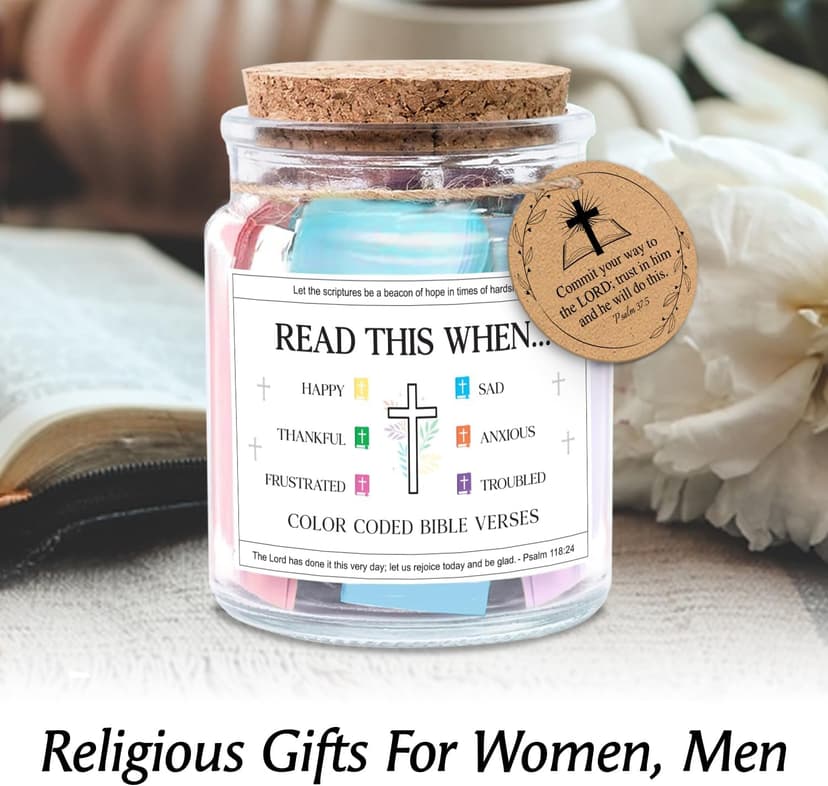 NewEleven Birthday Gifts For Women - Christian Gifts For Women, Her, Friends - Appreciation Present From Friend, Family - Decorative Glass Inspirational Scripture Jar With 92 Bible Verse