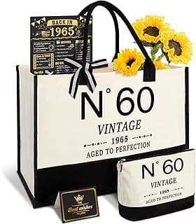 60th Birthday Gifts for Women Canvas Tote Bag Travel Gear, Unique 60 Years Old Gifts for Her Wife Sister Mom Aunt Friends, Vintage N60 Handbag & Cosmetic Bag & Back in 1965 Poster