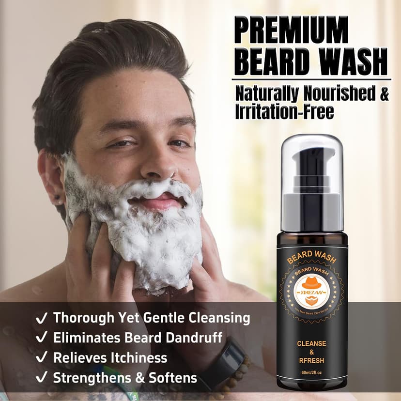XIKEZAN Beard Kit for Men Grooming & Care w/Beard Conditioner, Wash, Oil, Balm, Brush, Comb,Birthday Fathers Valentines Gifts for Men Him Dad Husband Boyfriend Christmas Gifts Mens Stocking Stuffers