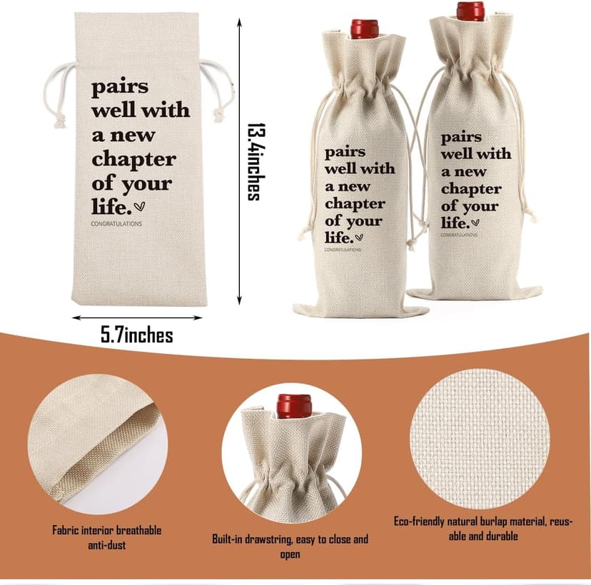 1 Pcs Funny New Chapter Wine Bag New Beginnings Gifts for Women Men Farewell Gifts for Friends Going Away Gifts for Coworkers Women Men Moving Away Gifts for Friends New Teacher Gifts