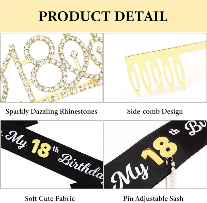 CAVETEE Gold Birthday Crown and Tiara for Women, Sash for Girls - Birthday Party Decoration