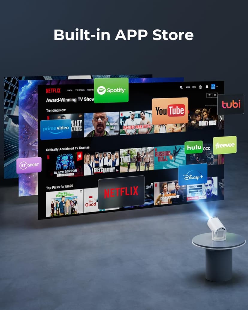 CLOKOWE Mini Projector with WiFi and Bluetooth - Built-in Apps, Smart Portable Projector with 180° Rotation, Auto Keystone, Support 1080P, Compatible with HDMI/USB/TV Stick/Smartphone/Laptop