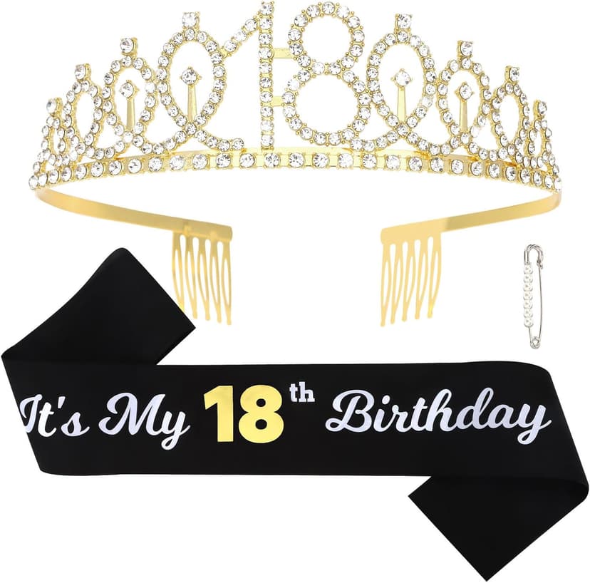 CAVETEE Gold Birthday Crown and Tiara for Women, Sash for Girls - Birthday Party Decoration