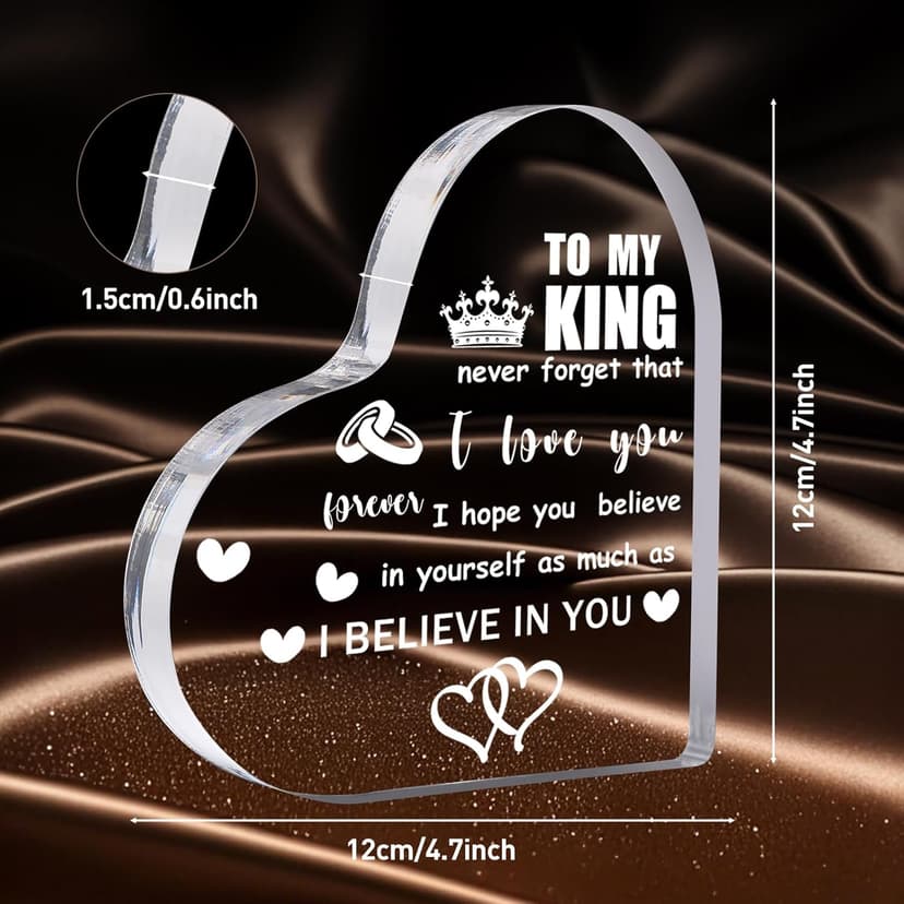 Gifts for Boyfriend, Men, Husband, I Love You Romantic Birthday Anniversary Retirement Gift - Heart Shaped Acrylic Block Paper Weights for Him Idea