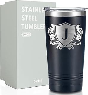 Onebttl Onebttl Personalized Gifts for Men with Initials, Monogrammed Travel Tumbler for Him, Custom Coffee Cups, Unique Birthday Christmas Gifts for Men who Have Everything, Black, 20oz, J
