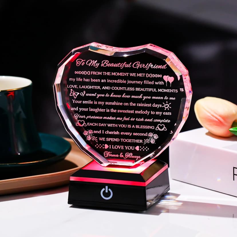 Gifts for Girlfriend with Colorful Base Girlfriend Anniversary Birthday Gifts from Boyfriend Crystal Heart Keepsake to My Girlfriend Romantic I Love You Gifts on Valentine Christmas