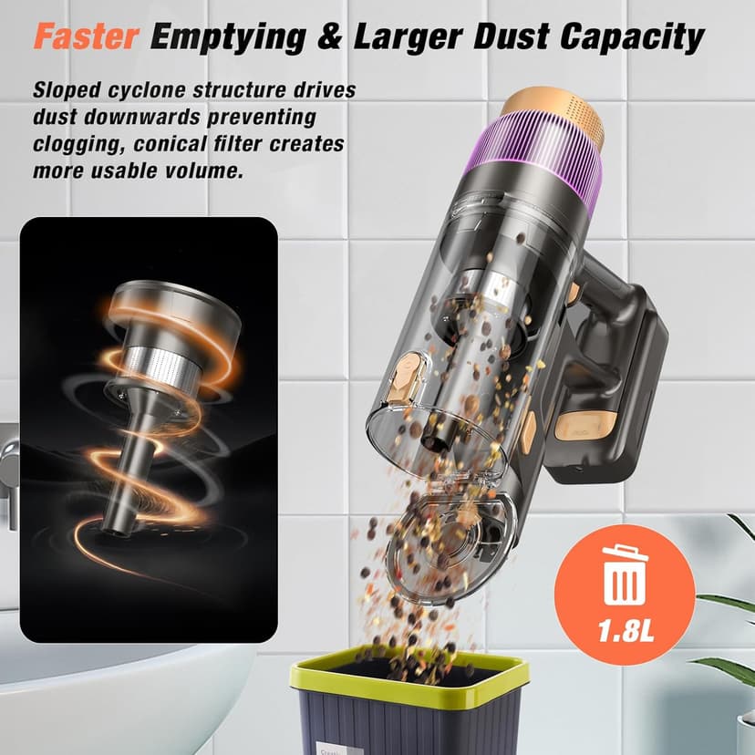 Cordless Vacuum Cleaner, 580W 48KPA 70 Mins Vacuum Cleaners for Home, Self-Standing Stick Vacuum with Touch Screen, Wall Mount Charge, Ultra High-Power Brush for Pet Hair/Plush Carpet/All Floor