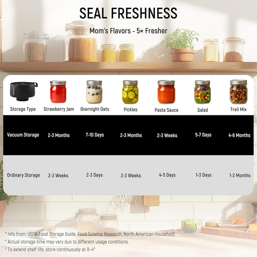 Upgraded 3-in-1 Electric Mason Jar Vacuum Sealer Kit for Jars, Bags, Food Savers & Containers | Auto-Stop Jar Sealer with 4-Hours Battery Life & One-Handed Operation for Dry Foods, Jams & Leftovers​