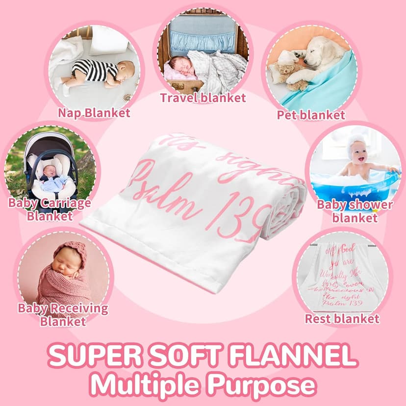 Rtteri Christian Gift for Baby Plush Baby Blanket with Dotted Backing First Communion Gift Baptism Blanket Scripture Swaddle Bible Verse for Newborn Boy Girl Christening Godchild Gift(Pink and White)