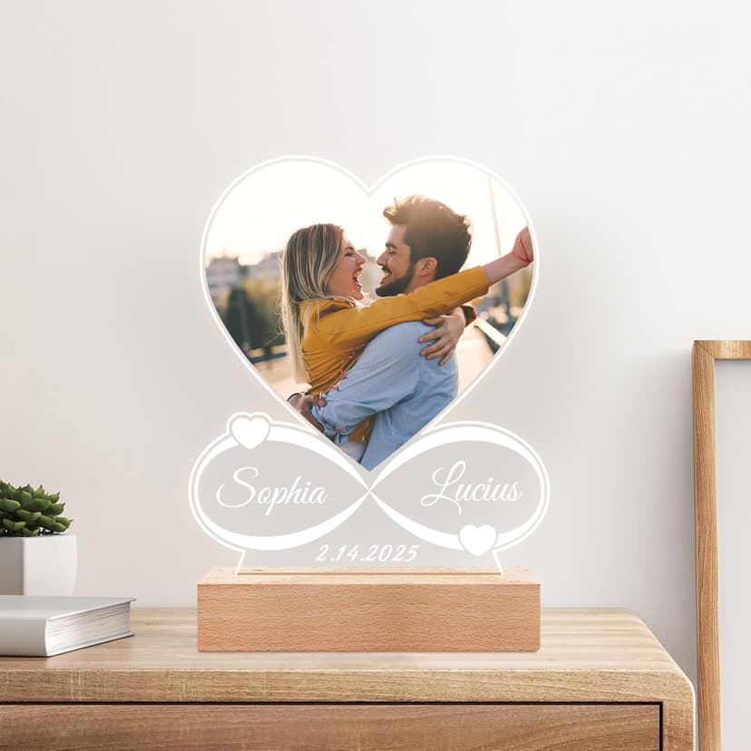 Custom Picture Frames with Photo, Personalized Photo Frame with Night Light, Customized Picture Frame, Personalized Anniversary Birthday Gifts for Women Men Her Him Girlfriend Boyfriend Couple