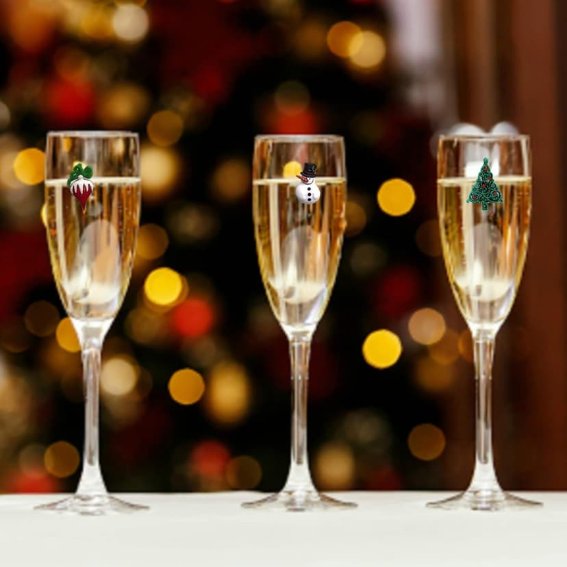 Simply Charmed Christmas Holiday Magnetic Wine Glass Charms & Cocktail Markers Set of 12 - Great Christmas Hostess Gift or Stocking Stuffer