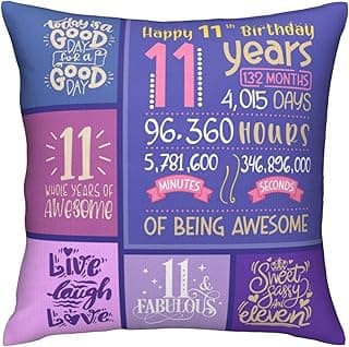 11 Year Old Girl Birthday Gifts - 11th Birthday Decorations - Throw Pillow Covers 18 x 18 inch